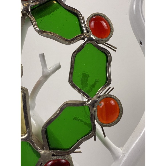 4" Holly Wreath Stained Glass Sun Catcher Christmas Holiday Vintage Hand Made - Picture 3 of 7